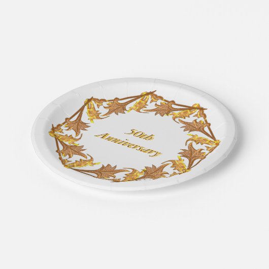 Assiettes En Carton Plaque en papier - Feuilles d'or dans un cercle (Angle)