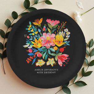 Assiettes En Carton Plaque en papier Fiesta Florale Mexicaine noire