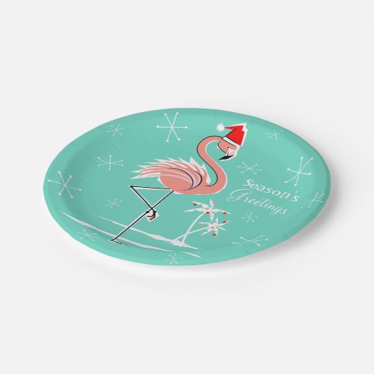 Assiettes En Carton Plaque en papier Flamant rose de Noël Bonnes Fêtes (Angle)