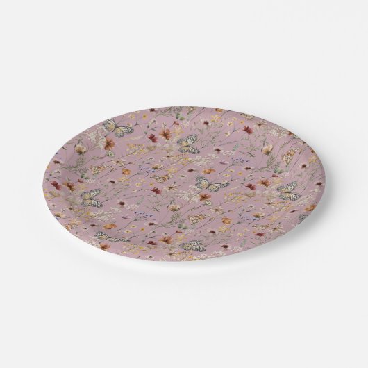 Assiettes En Carton Plaque en papier Fleur sauvage rose (Angle)