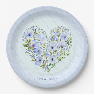 Assiettes En Carton Plaque en papier floral de coeur bleu