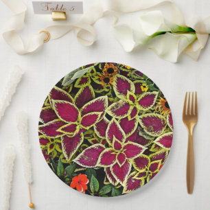 Assiettes En Carton Plaque en papier FLORAL/MAGENTA ET JAUNE COLÉE