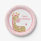 Assiettes En Carton Plaque en papier Giraffe rose avec personnalisatio (Devant)