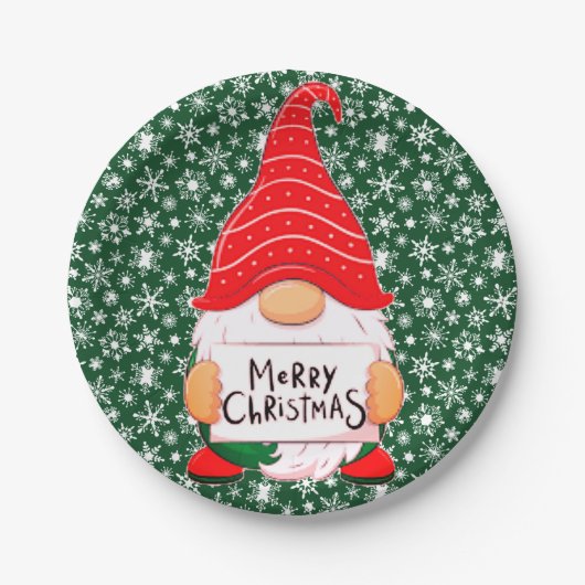 Assiettes En Carton Plaque en papier Gnome de Noël (Devant)