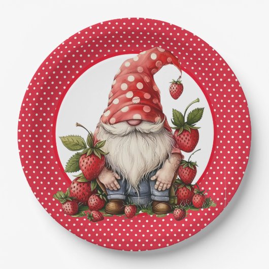 Assiettes En Carton Plaque en papier Gnome fraise (Devant)