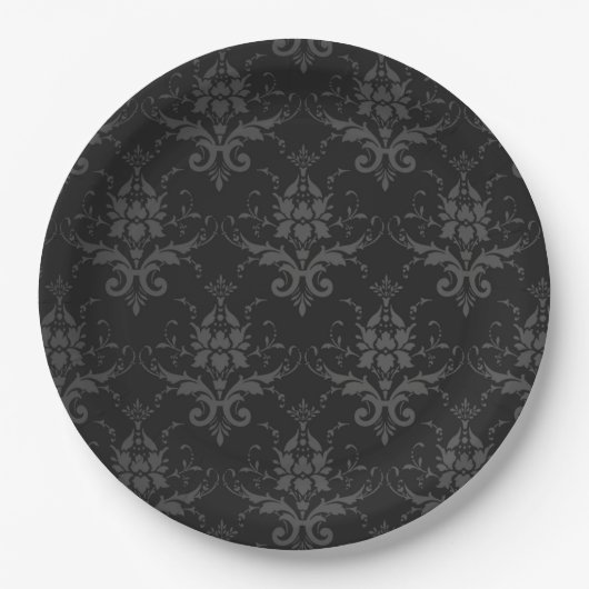 Assiettes En Carton Plaque en papier gothique Motif Brocade noir (Devant)