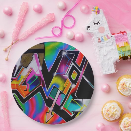 Assiettes En Carton Plaque en papier graffiti (Fête)