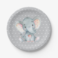 Plaque en papier gris Baby shower éléphant