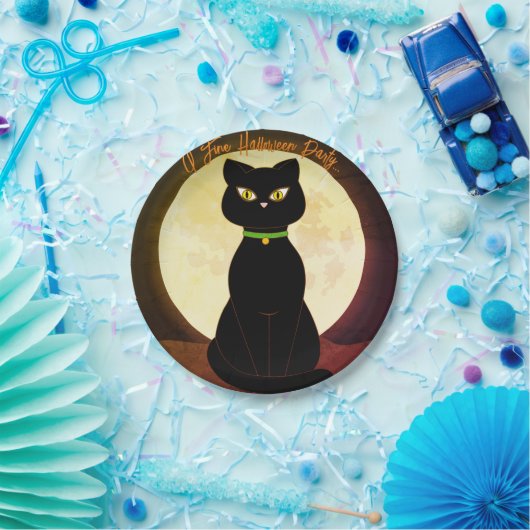 Assiettes En Carton Plaque en papier Halloween Chat noir (Fête)