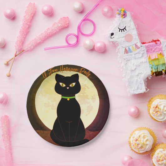 Assiettes En Carton Plaque en papier Halloween Chat noir (Fête)