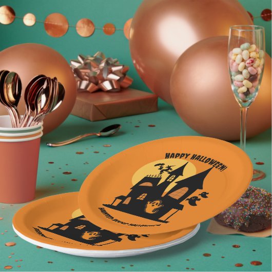 Assiettes En Carton Plaque en papier Haunted House Halloween (Multi)