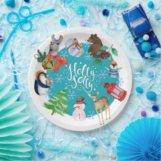 Assiettes En Carton Plaque en papier Holly Jolly (Fête)