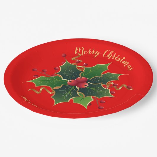 Assiettes En Carton Plaque en papier Holly Mistletoe (Angle)