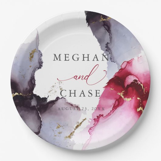 Assiettes En Carton Plaque en papier marbré pour Crimson et Améthyste (Devant)