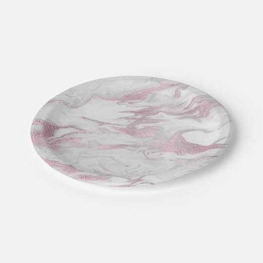 Assiettes En Carton Plaque en papier marbré rose (Angle)
