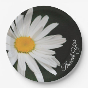Assiettes En Carton Plaque en papier marguerite noir et blanc avec jau