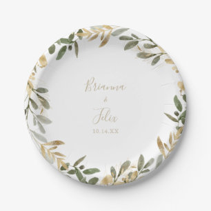 Assiettes En Carton Plaque en papier Mariage de automne Gold Greenery