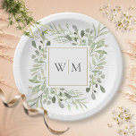 Assiettes En Carton Plaque en papier Mariage de Monogramme d'or de feu<br><div class="desc">Dotés de délicats feuilles d'aquarelle,  ces élégantes plaques en papier botanique peuvent être personnalisées avec vos initiales monogrammes. Conçu par Thisisnotme©</div>