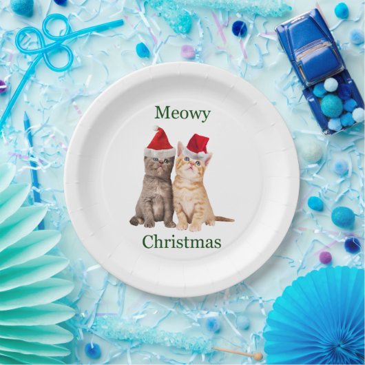 Assiettes En Carton Plaque en papier Meowy Christmas Kitten (Fête)