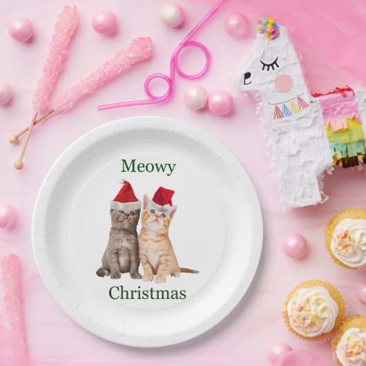 Assiettes En Carton Plaque en papier Meowy Christmas Kitten (Fête)