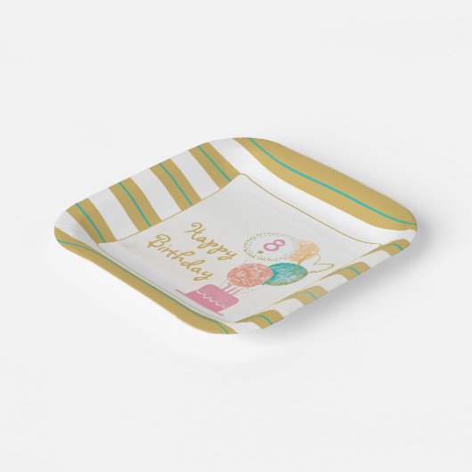 Assiettes En Carton Plaque en papier moderne Girl Chic Gold 8th Birthd (Angulaire)