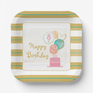 Assiettes En Carton Plaque en papier moderne Girl Chic Gold 8th Birthd