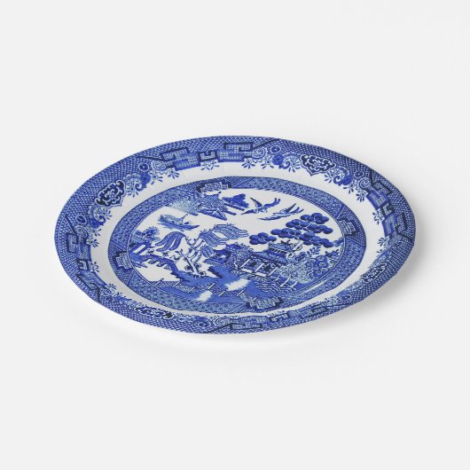 Assiettes En Carton Plaque en papier Motif bleu saule (Angle)
