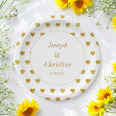 Assiettes En Carton Plaque en papier Motif Gold White Mariage Hearts
