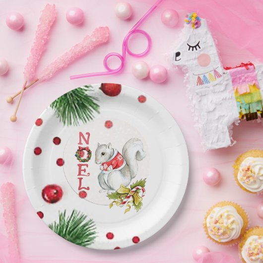 Assiettes En Carton Plaque en papier Noel écureuil (Fête)