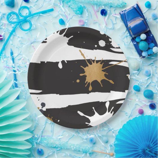 Assiettes En Carton Plaque en papier noir et or (Fête)