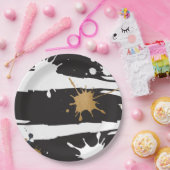 Assiettes En Carton Plaque en papier noir et or (Fête)