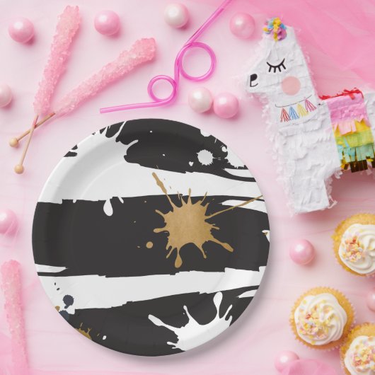 Assiettes En Carton Plaque en papier noir et or (Fête)