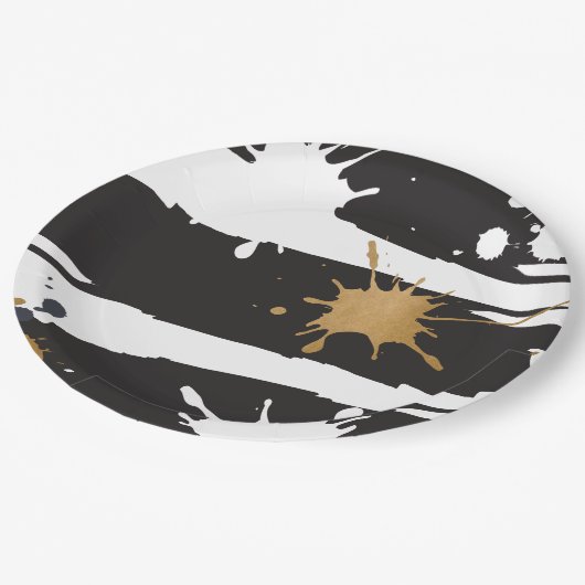 Assiettes En Carton Plaque en papier noir et or (Angle)