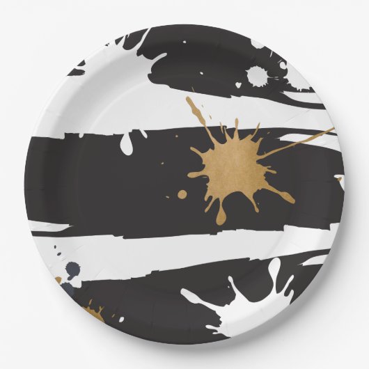 Assiettes En Carton Plaque en papier noir et or (Devant)