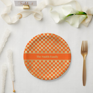 Assiettes En Carton Plaque en papier Orange Gold À damiers