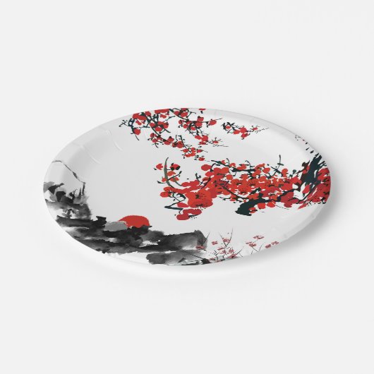 Assiettes En Carton Plaque en papier paysage japonais (Angle)