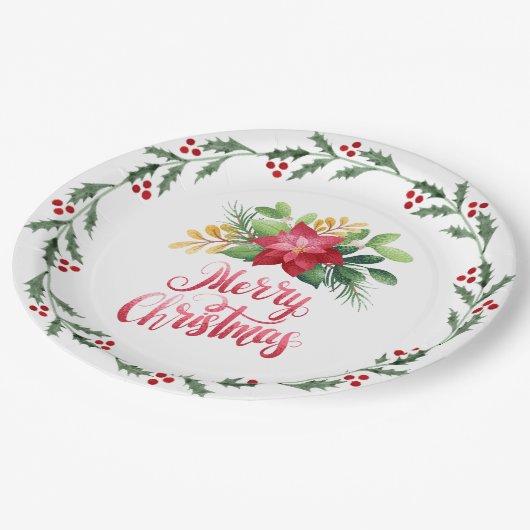 Assiettes En Carton Plaque en papier Poinsettia rouge (Angle)
