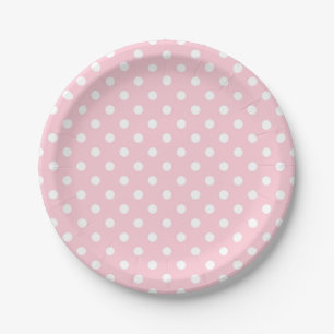 Assiettes En Carton Plaque en papier Pois rose et blanc