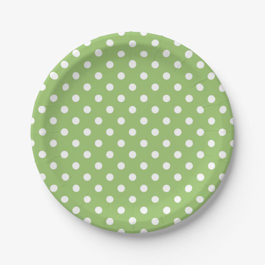 Assiettes En Carton Plaque en papier Pois vert et blanc (Devant)