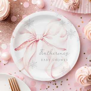 Assiettes En Carton Plaque en papier pour Baby shower d'hiver rose Bow
