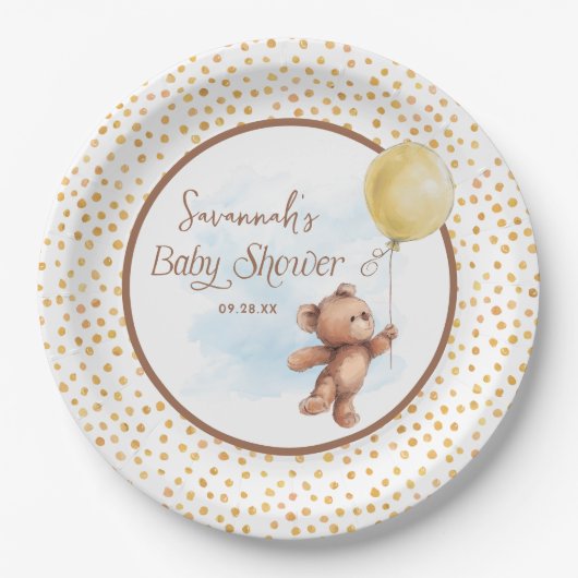 Assiettes En Carton Plaque en papier pour Baby shower d'ours en peluch (Devant)
