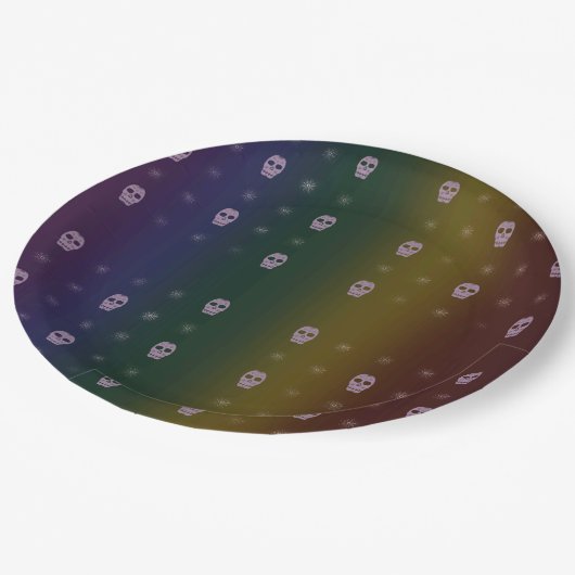 Assiettes En Carton Plaque en papier pour crânes arc-en-ciel (Angle)