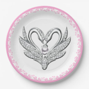 Assiettes En Carton Plaque en papier pour cygnes en argent rose