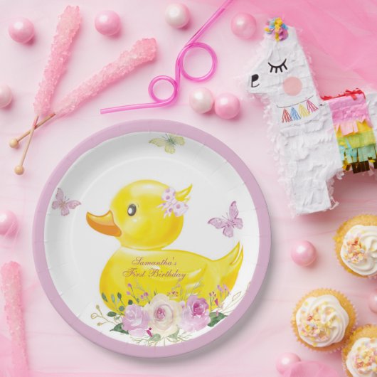 Assiettes En Carton Plaque en papier pour filles DUCK en CAOUTCHOUC pe (Fête)