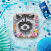 Assiettes En Carton Plaque en papier Raccoon & fleurs (Fête)