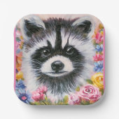 Assiettes En Carton Plaque en papier Raccoon & fleurs (Recto)