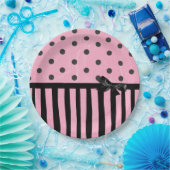 Assiettes En Carton Plaque en papier rayé rose foncé et noir Polka (Fête)