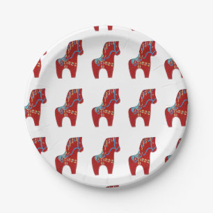 Assiettes En Carton Plaque en papier Red Dala Horse