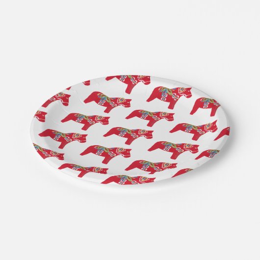 Assiettes En Carton Plaque en papier Red Dala Horse (Angle)