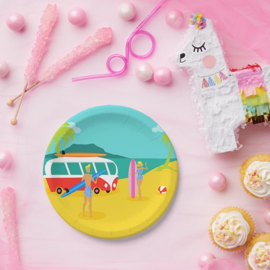 Assiettes En Carton Plaque en papier rétro surfer (Fête)